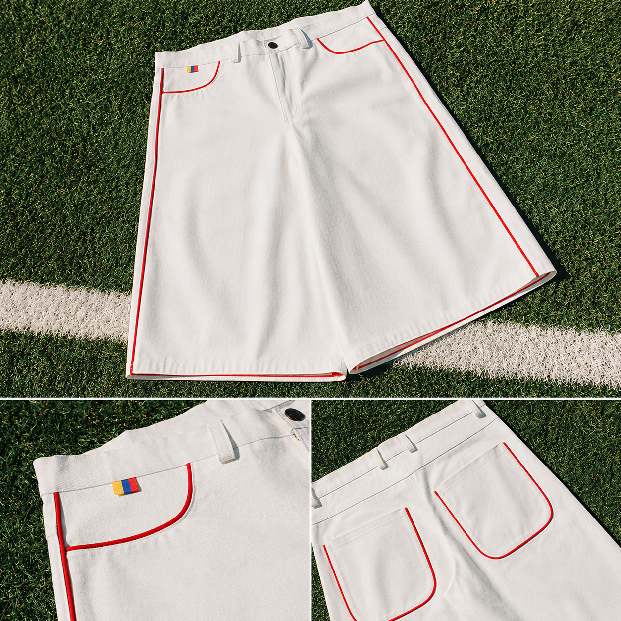 La Selección Piped Jorts – White (Red)